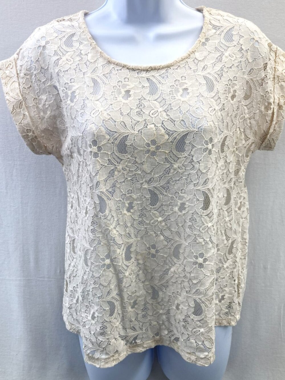 Forever 21 Cream Colored Lace Flower Sheer Top - Size Small